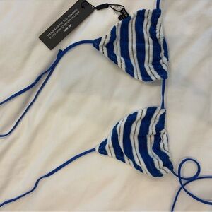 TRIANGL Blue and White Striped Bikini Top